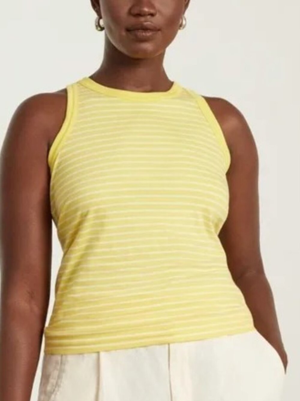 Everlane Cotton Cutaway Yellow/White Striped Classic Tank Top, Small, NWT